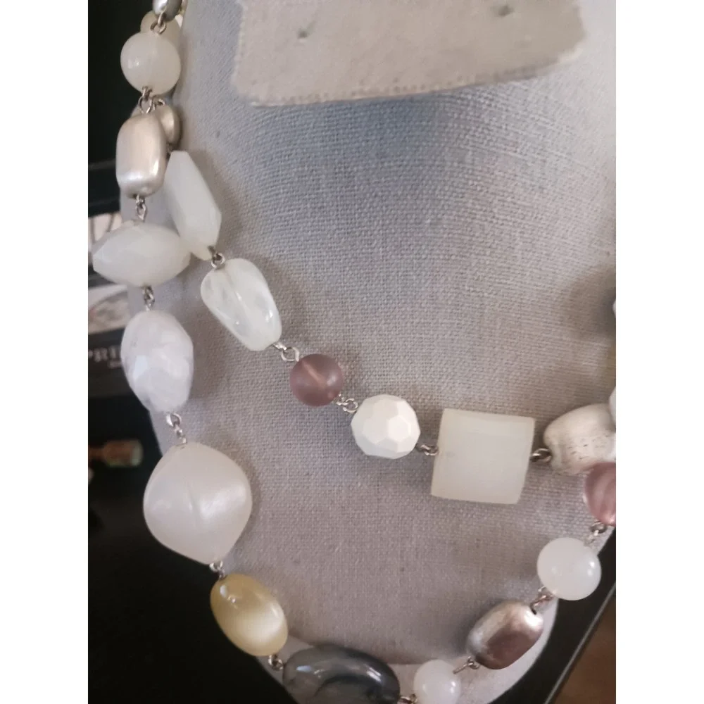 NY New York & Company Double Strand Beaded Statement Necklace Silver Tone Mauve